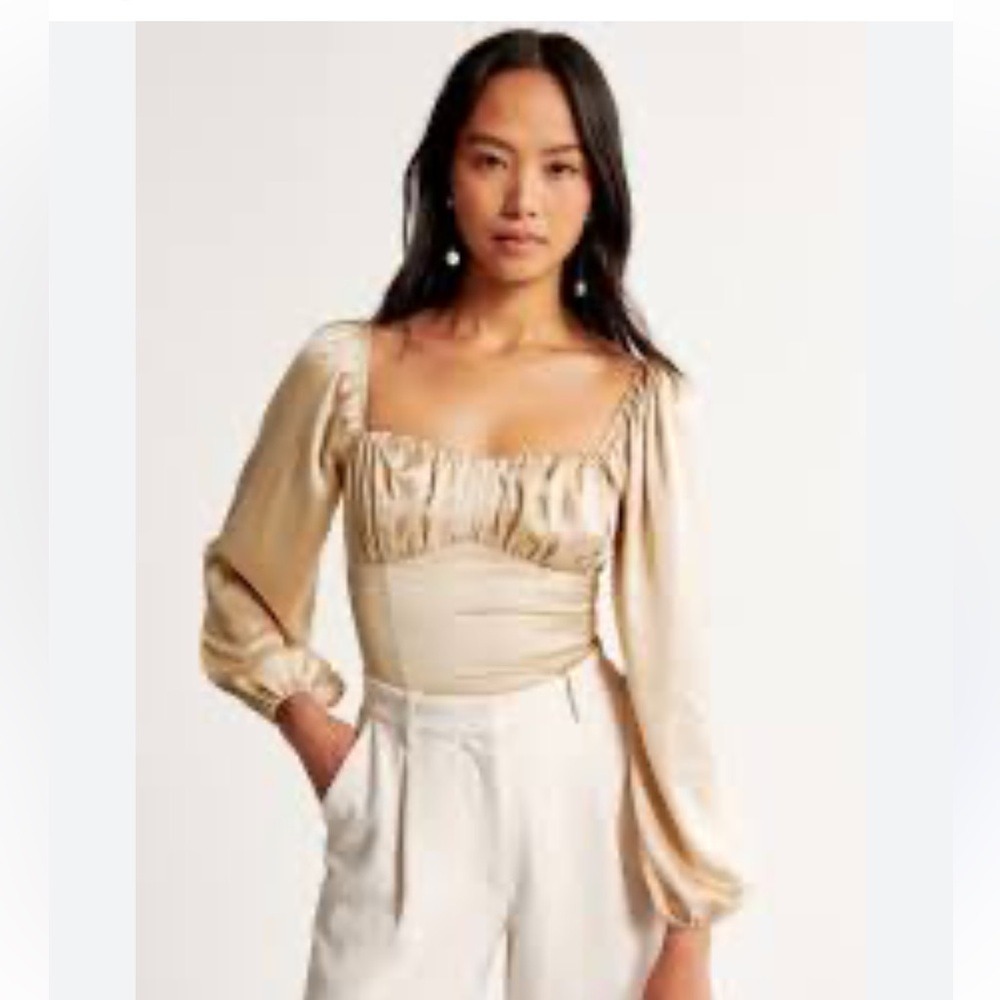 NWT Abercrombie & Fitch Puff‎ Sleeve Satin Corset Blouse Glam Party